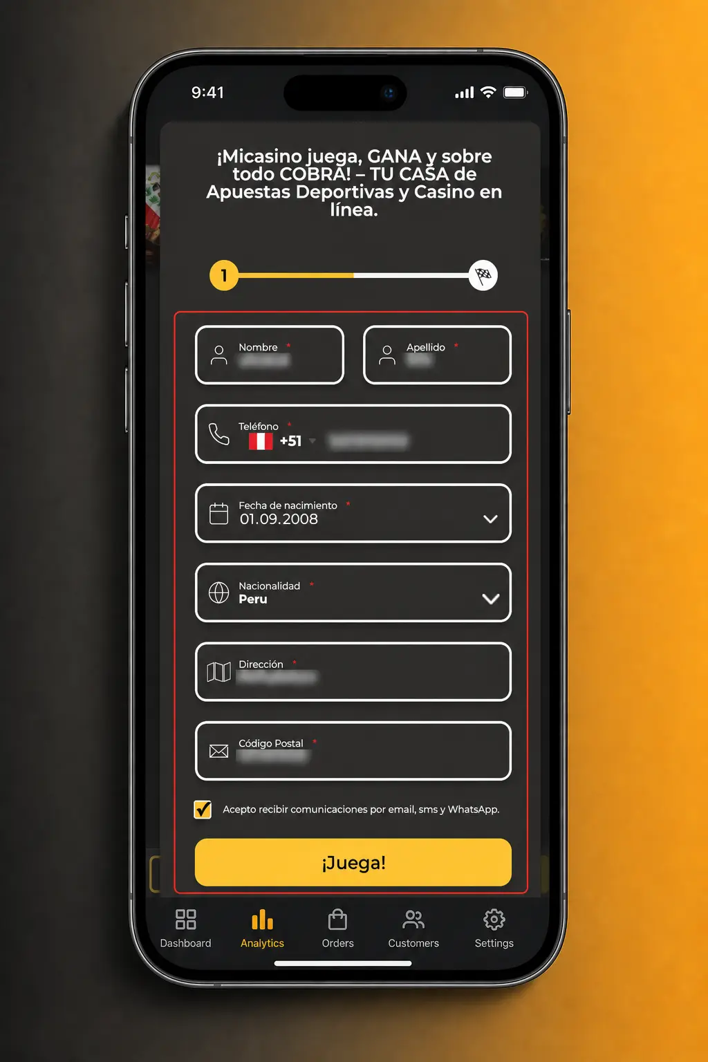 Pasos para retirar dinero desde la app de Micasino usando billetera, método de pago y confirmación del monto solicitado.
